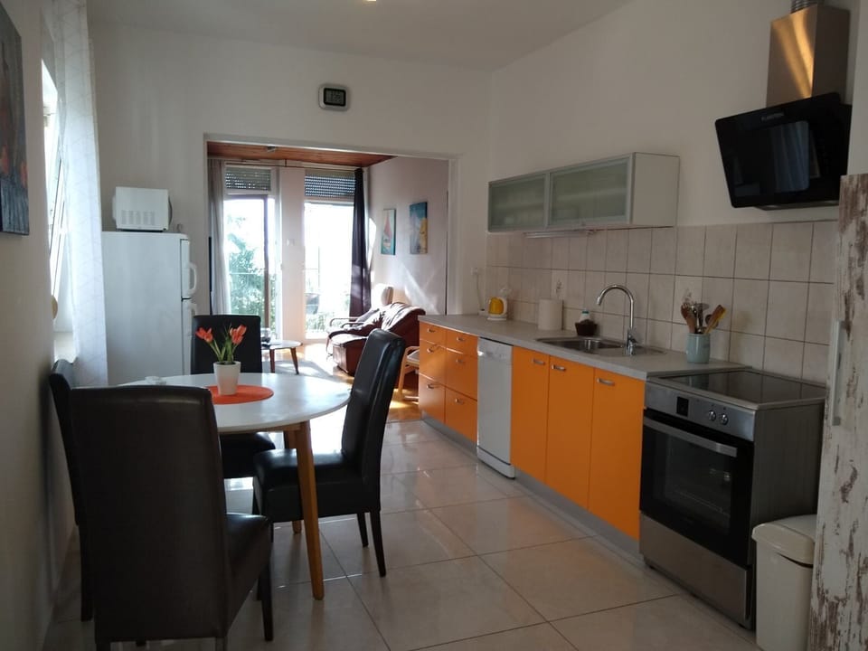 Apartment (A1) | Private kitchen | Fridge, microwave, oven, stovetop