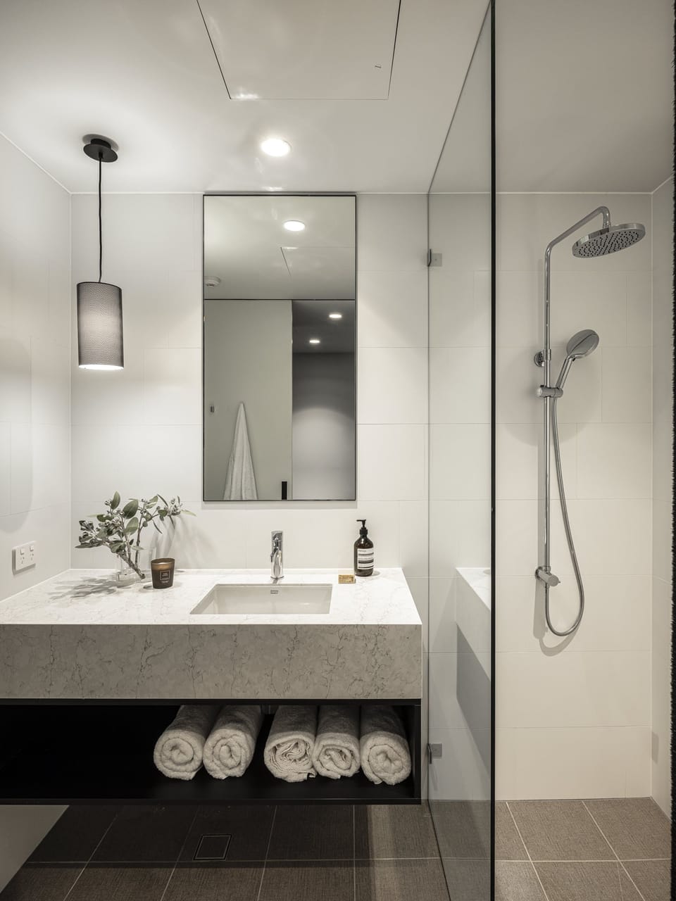 Shower, eco-friendly toiletries, hair dryer, towels