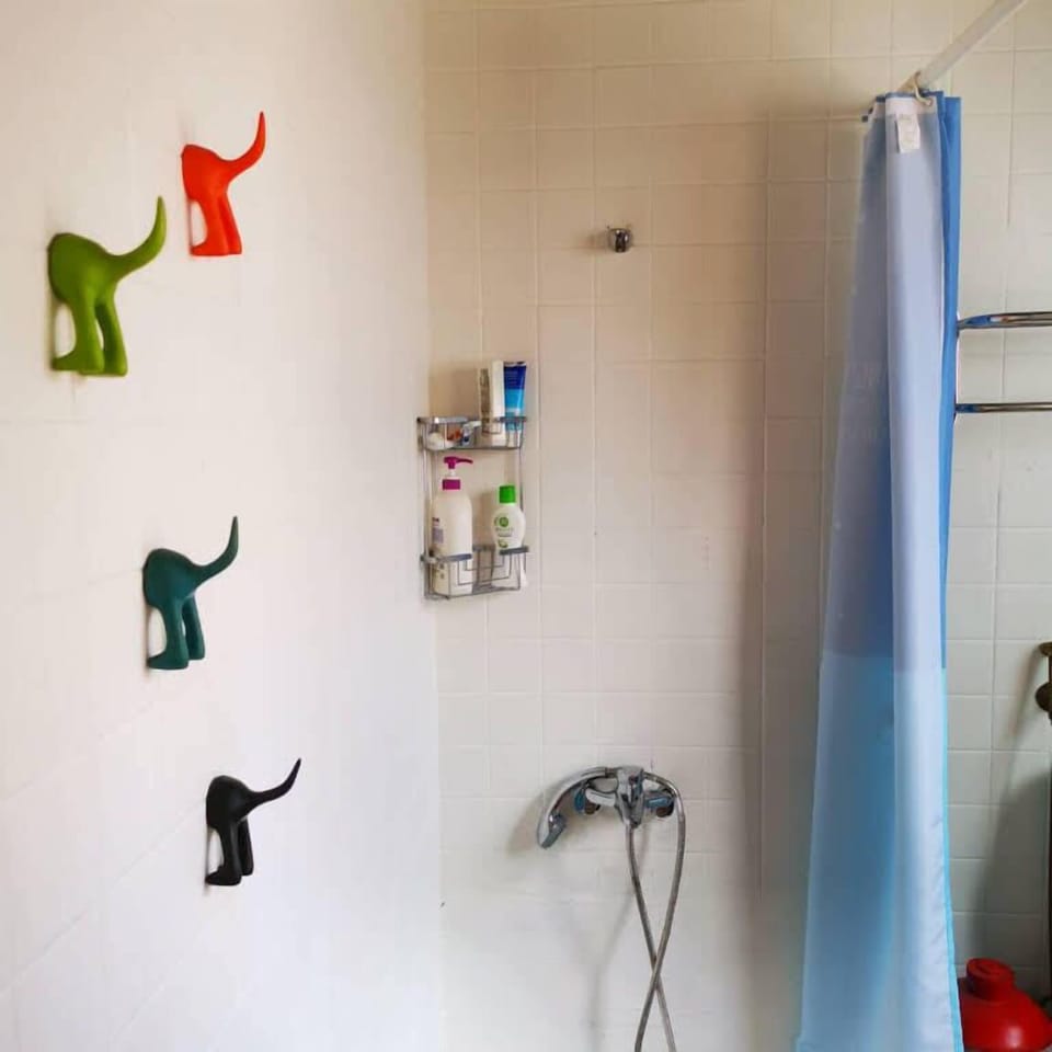 Shower, rainfall showerhead, slippers