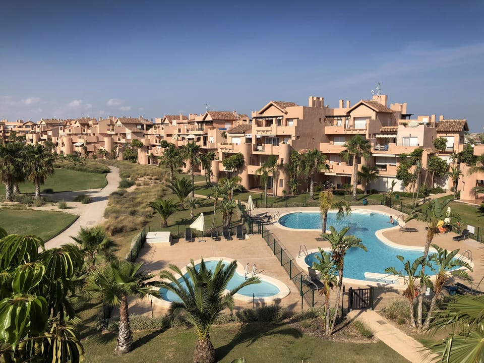 View of the pools from the balcony