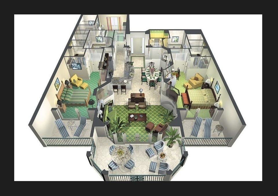 3 Bedroom layout with master suites and balconies directly facing the ocean