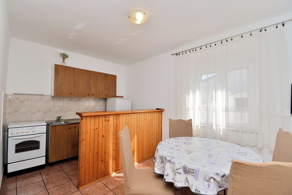 Apartment (A2) | Private kitchen | Fridge, microwave, oven, stovetop