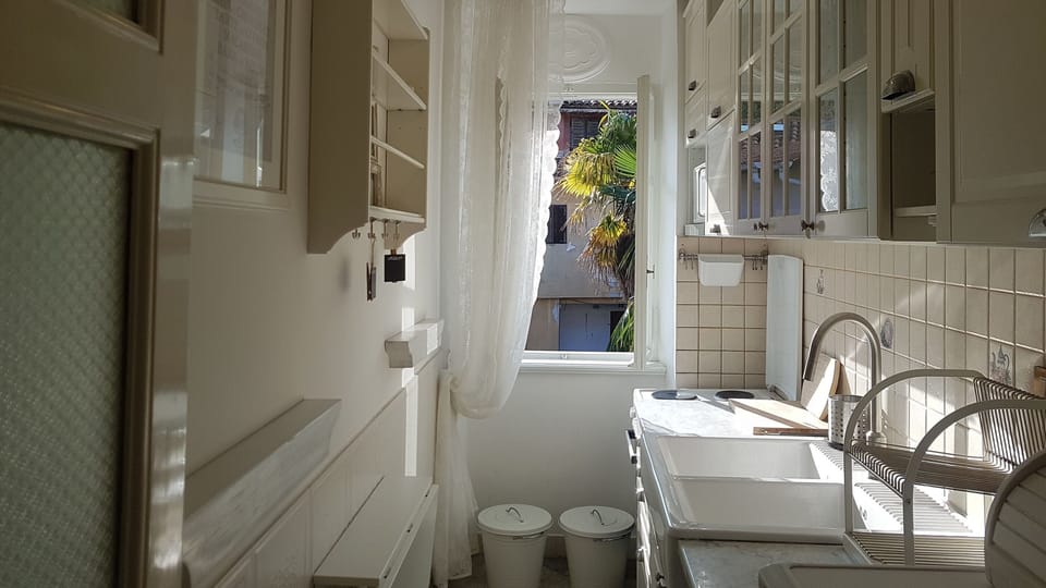 Apartment (A1) | Private kitchen | Fridge, microwave, oven, stovetop
