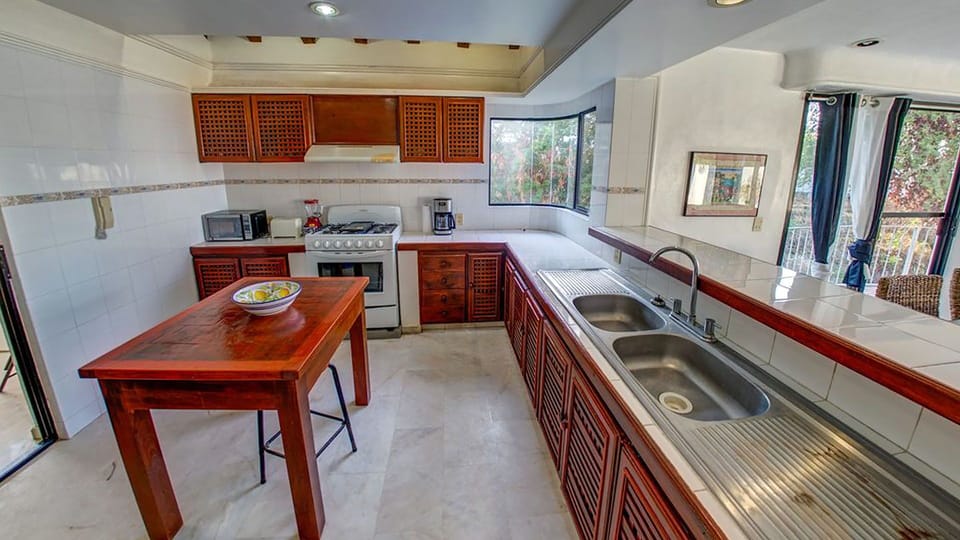 Kitchen is fully equipped with ocean view