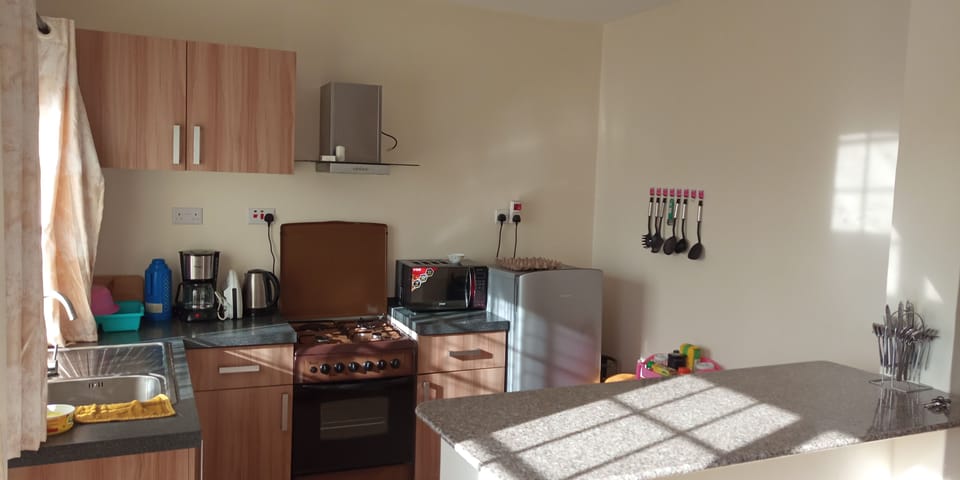 Comfort Apartment | Private kitchen | Full-size fridge, microwave, oven, stovetop