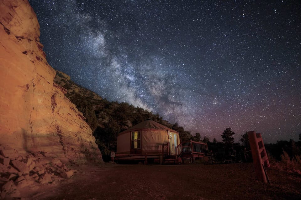 This photo was taken right next to Yurt 6.  Stargazing at yurt 6 is a guest favorite as it sits high on the hill next to the cliffs with open sky to the south and west giving it an amazing view of the Milky Way!