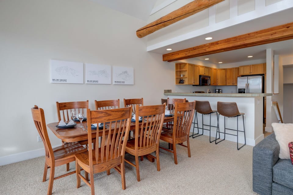 Gather around the welcoming dining table  that seats 8 for a delicious meal