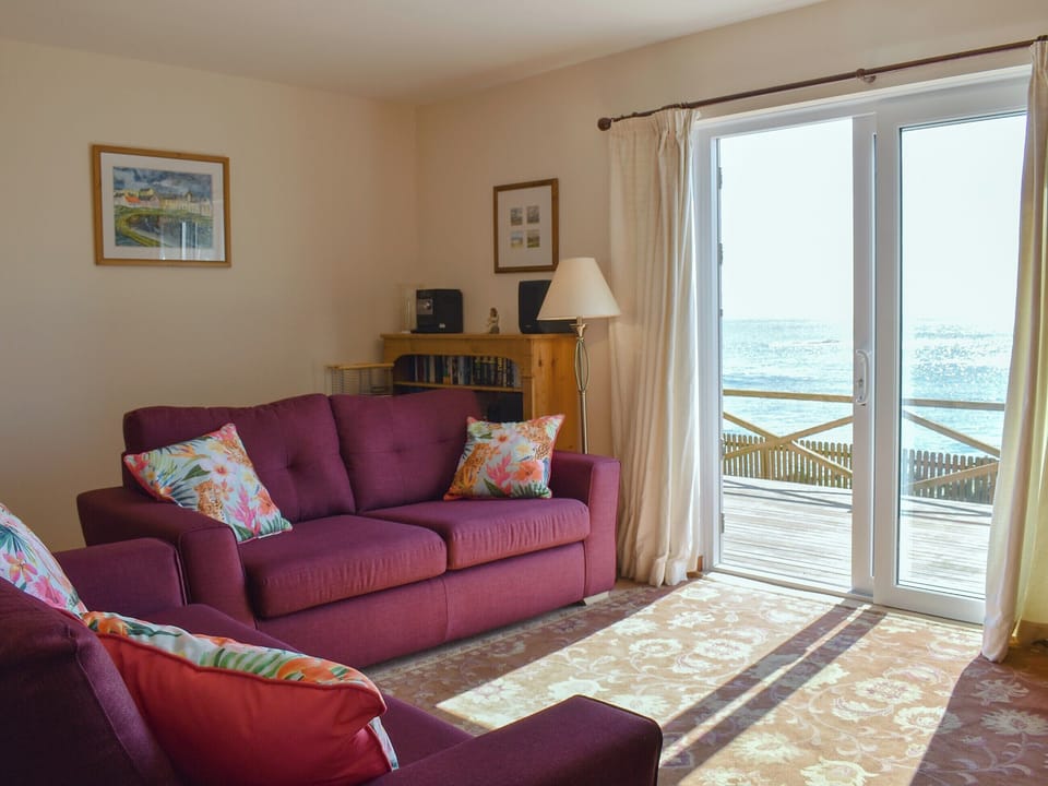 Light and airy living room with sea views | Seashore Retreat, Johnshaven, near Montrose