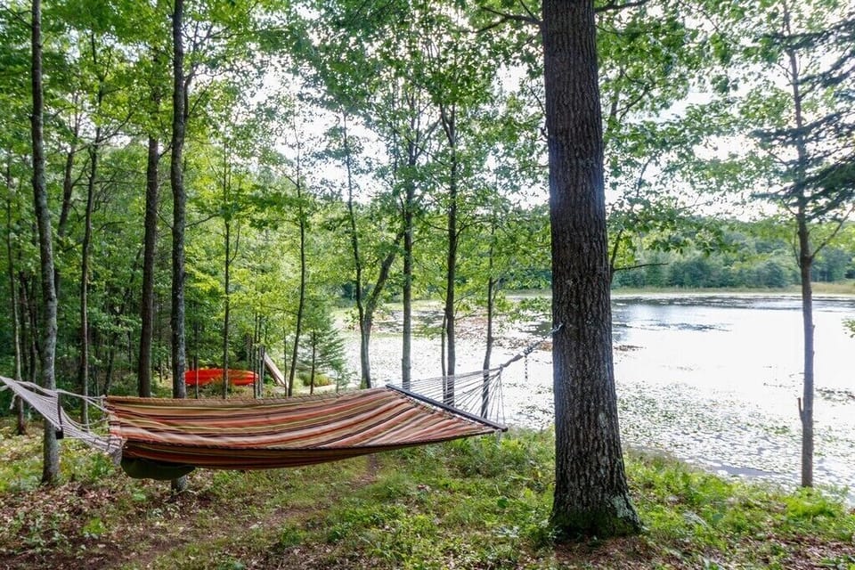 Hammock area, kayak and dock in the background