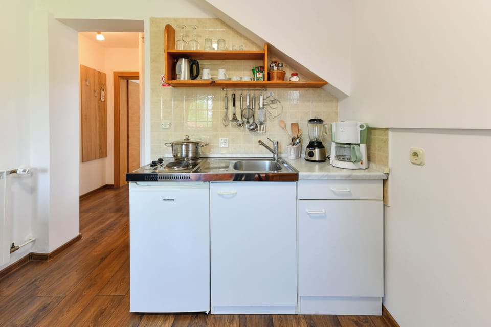 Apartment with kitchen and balcony | Private kitchen | Fridge, coffee/tea maker, electric kettle