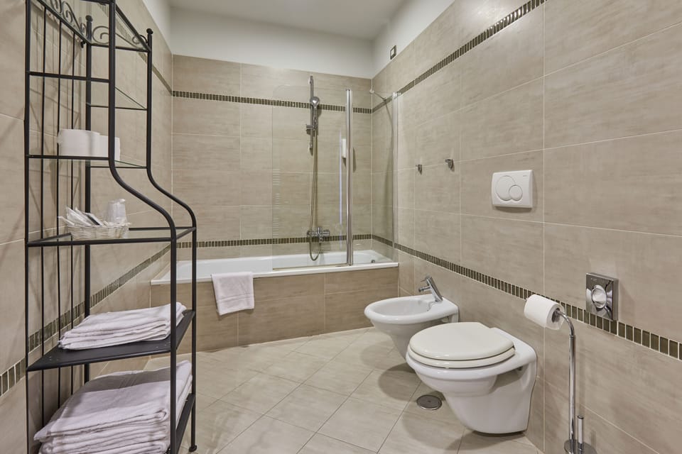 Free toiletries, hair dryer, bidet, towels