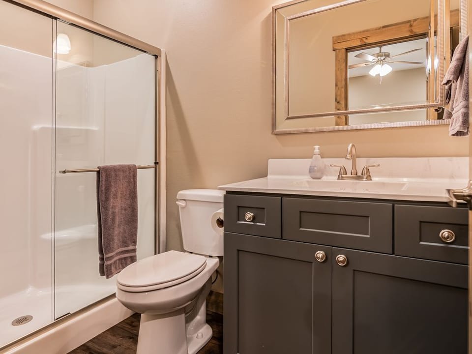 Each bedroom has its own bathroom.  We provide soap, shampoo, conditioner, wash.
