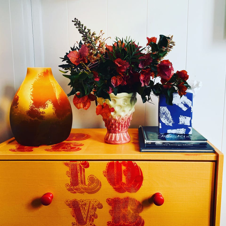 Two Hand stencilled chest of drawers in the bedroom for longer stays