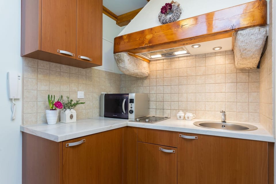 Fridge, microwave, stovetop, electric kettle