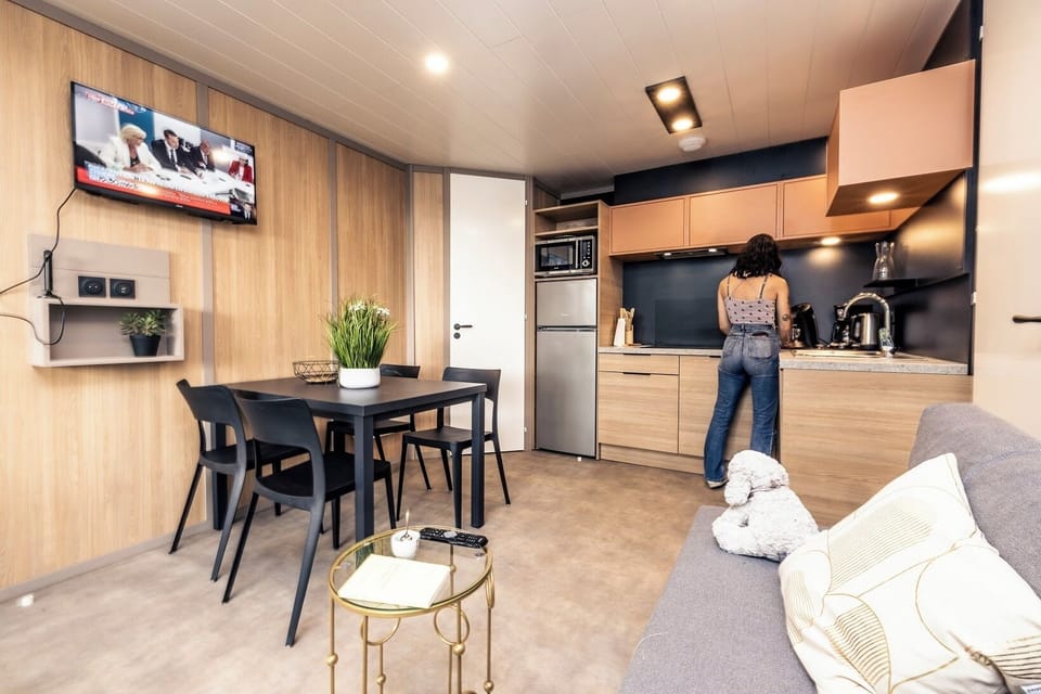 Comfort Chalet | Private kitchen | Fridge, microwave, stovetop, dishwasher