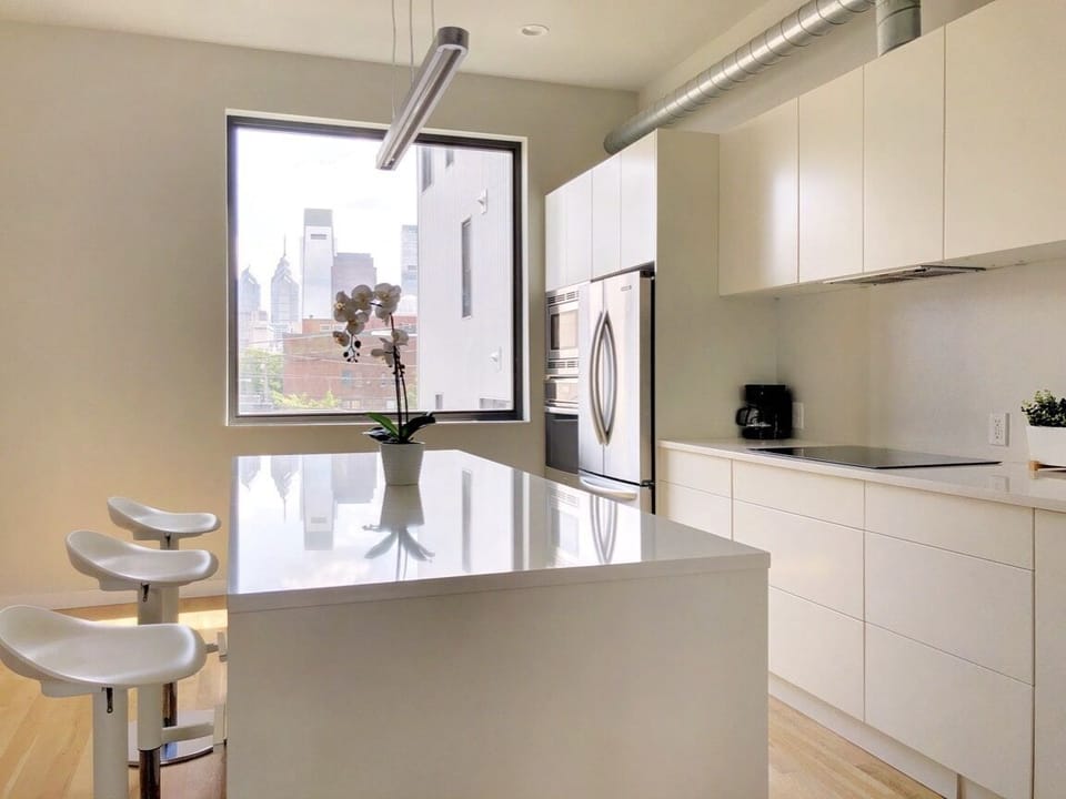 You can see Philly downtown skyline right from the kitchen dining & living level