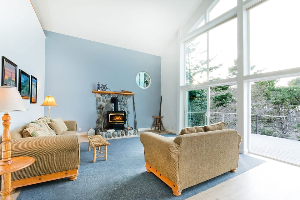 Snuggle around the fireplace. 