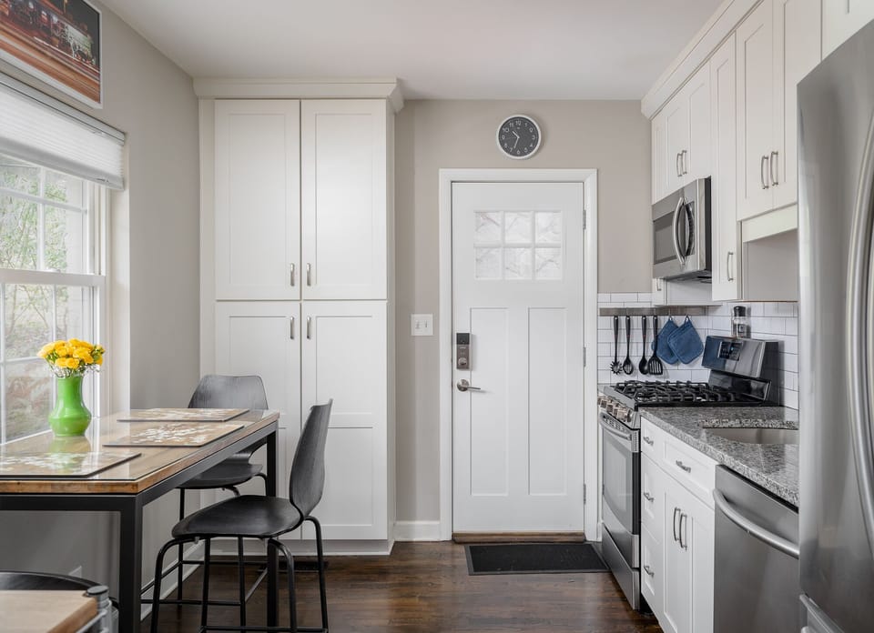 The kitchen is stocked with all that you need to cook your favorite meal.