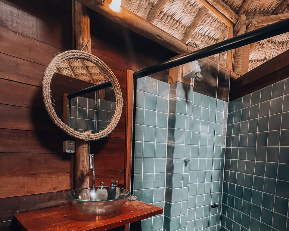 Shower, bathrobes, towels