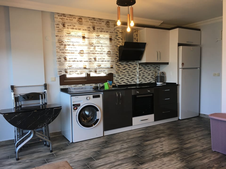 Panoramic Apartment | Private kitchenette | Full-size fridge, oven, stovetop, coffee/tea maker