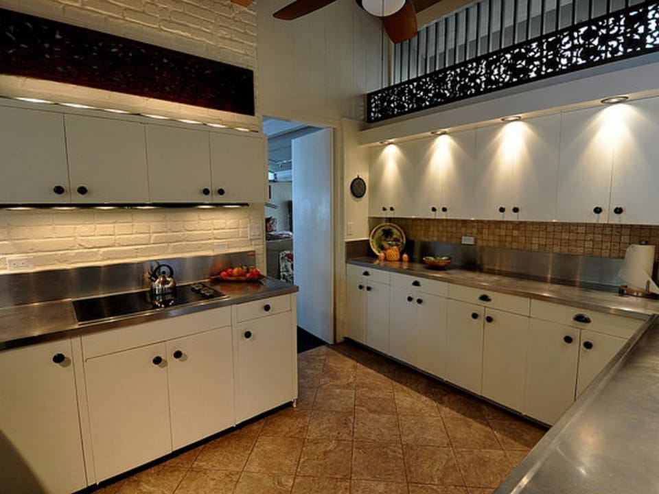 Fully-equipped kitchen with stainless steel counter-tops