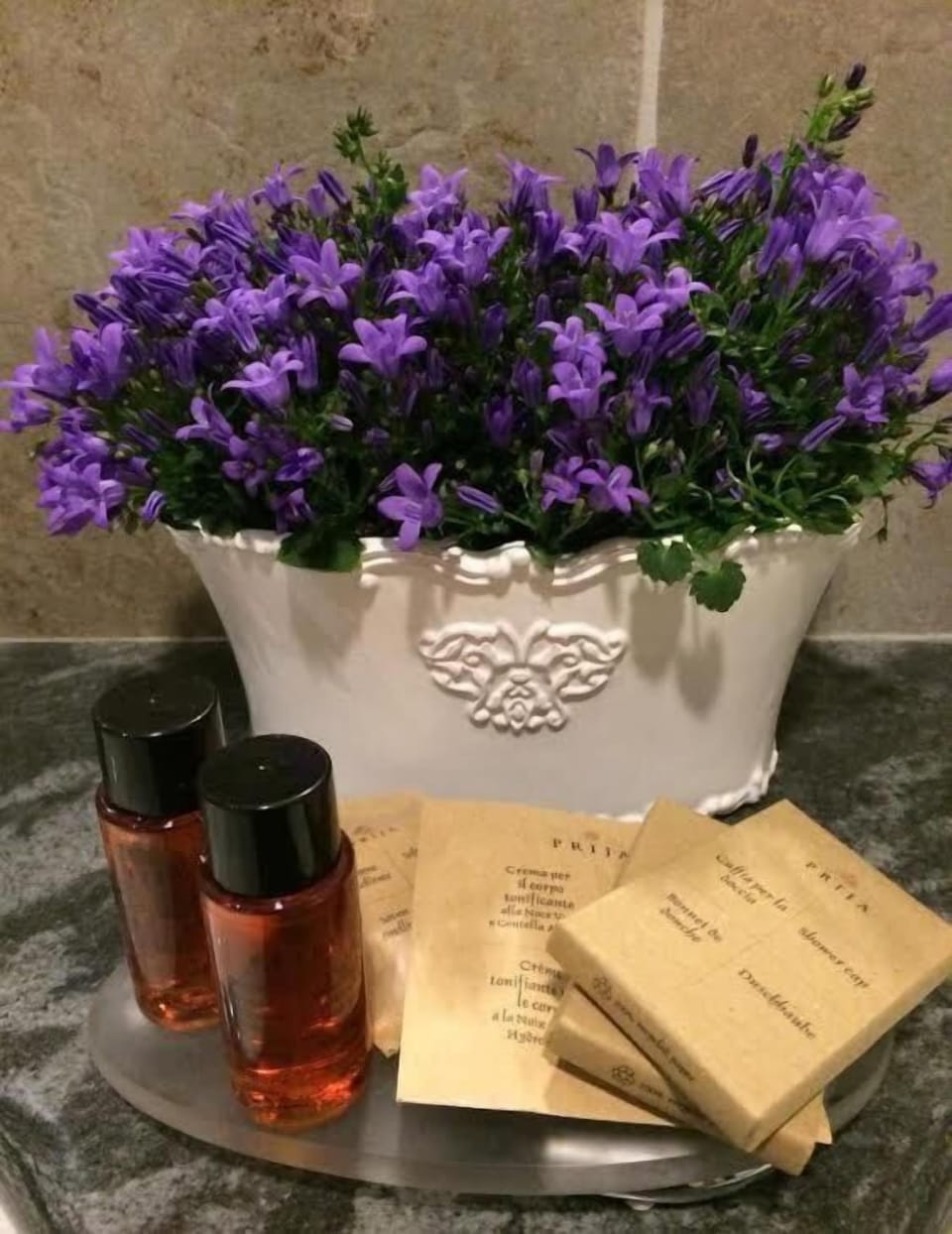 Free toiletries, hair dryer, bidet, towels