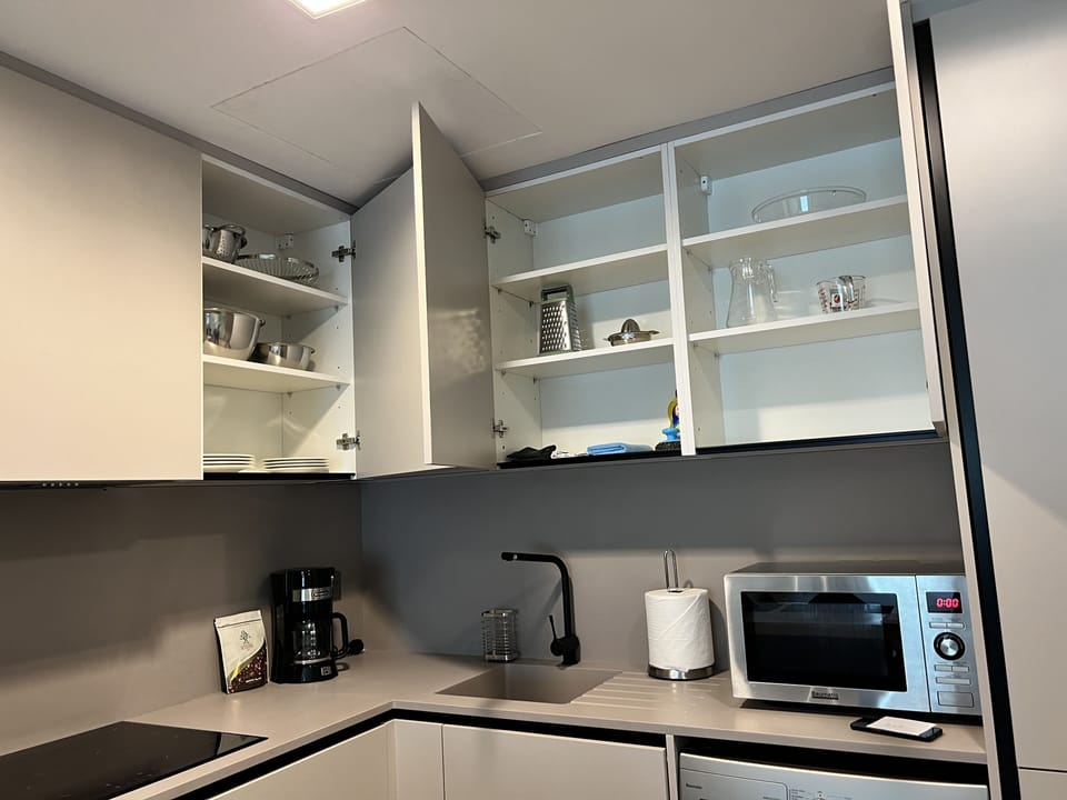 Full-size fridge, microwave, oven, stovetop