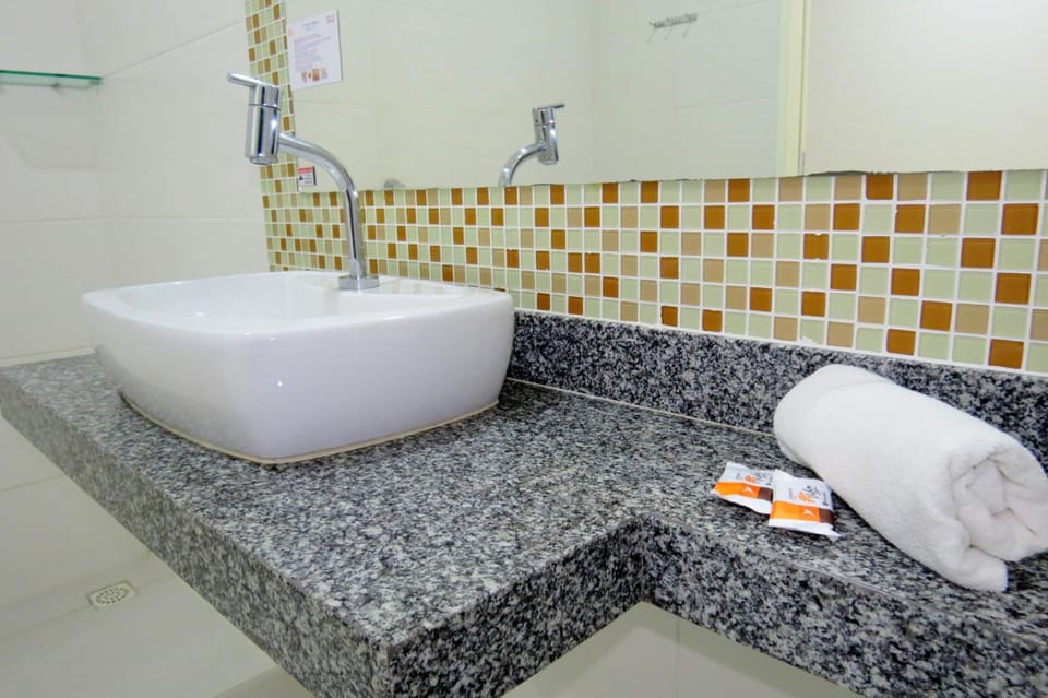 Shower, hair dryer, soap, shampoo