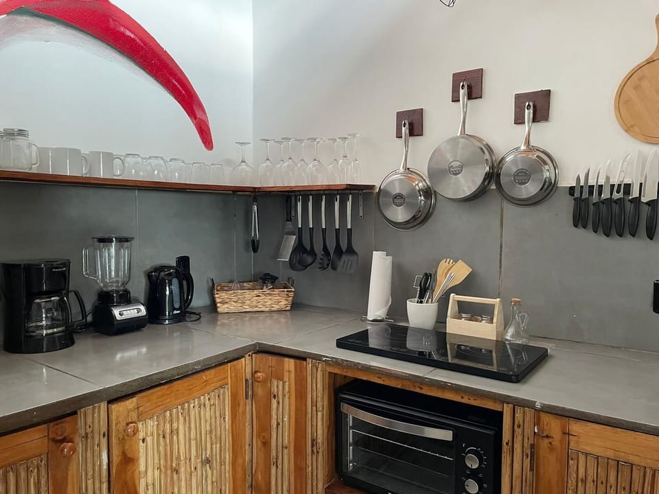 Luxury Villa | Private kitchen | Full-size fridge, microwave, stovetop, electric kettle