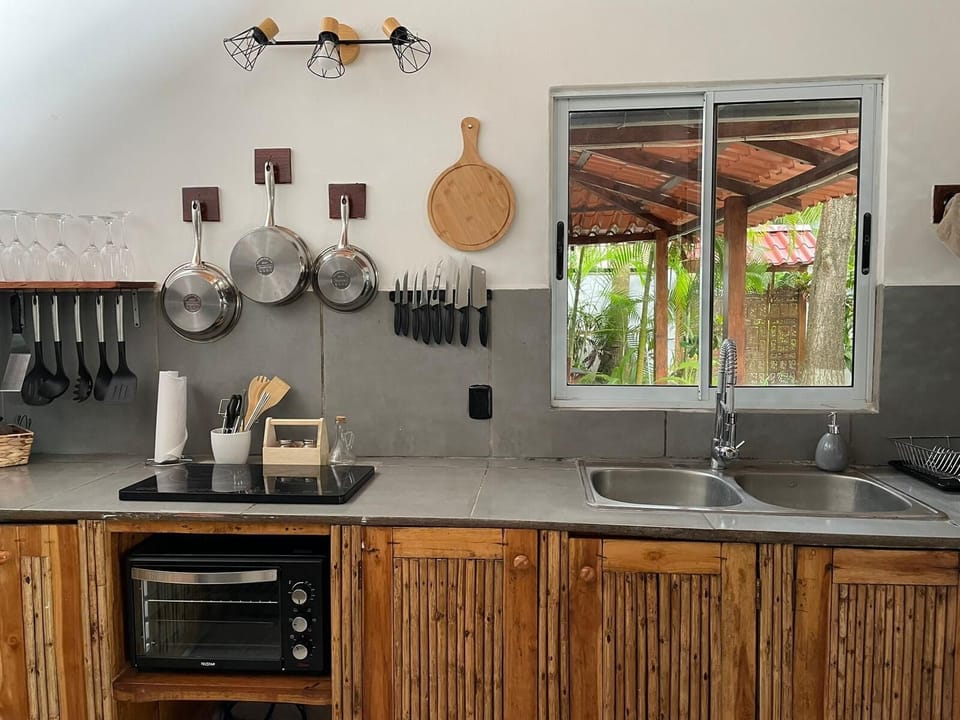 Luxury Villa | Private kitchen | Full-size fridge, microwave, stovetop, electric kettle