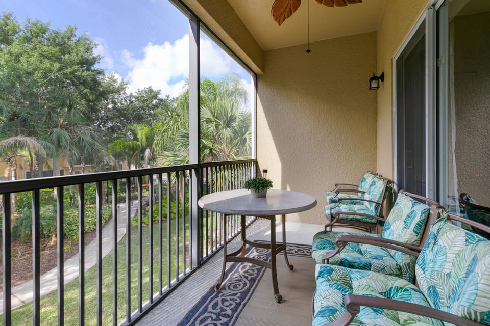 Balcony, furnished with four comfortable chairs
