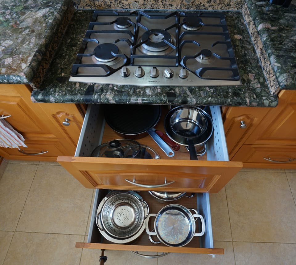 Kitchen dishes and stove top

