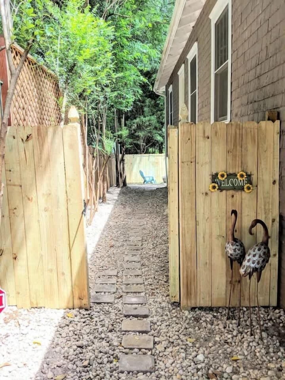 A private, completely separate entrance around the side of the main house.