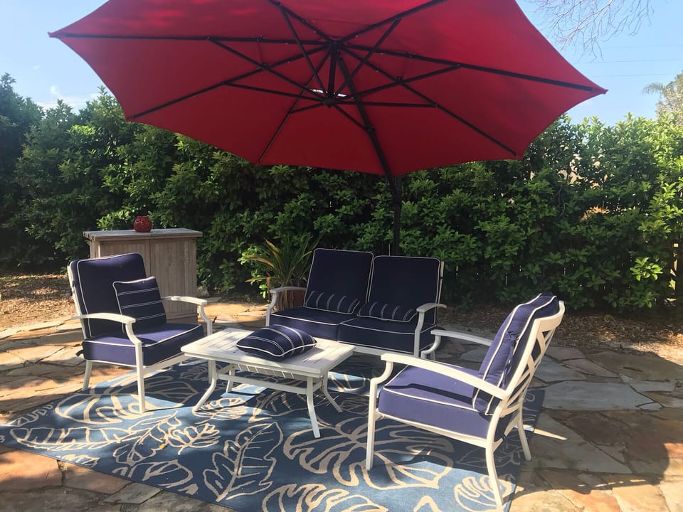 Seating area around pool