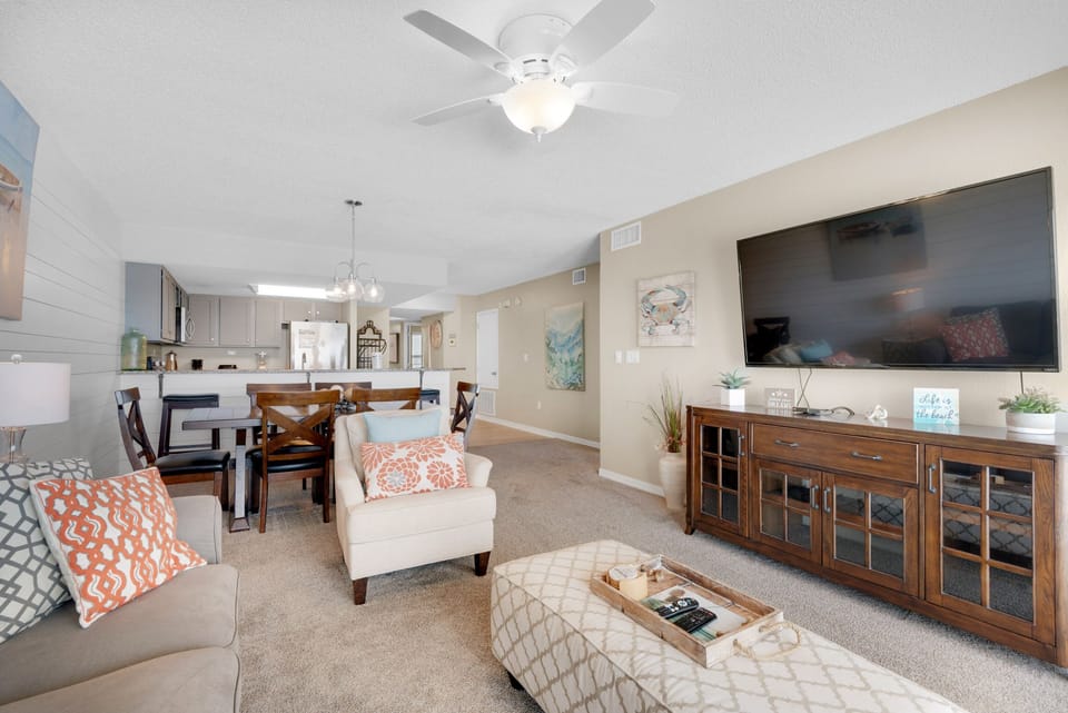 Relax and watch a movie on the flat screen TV