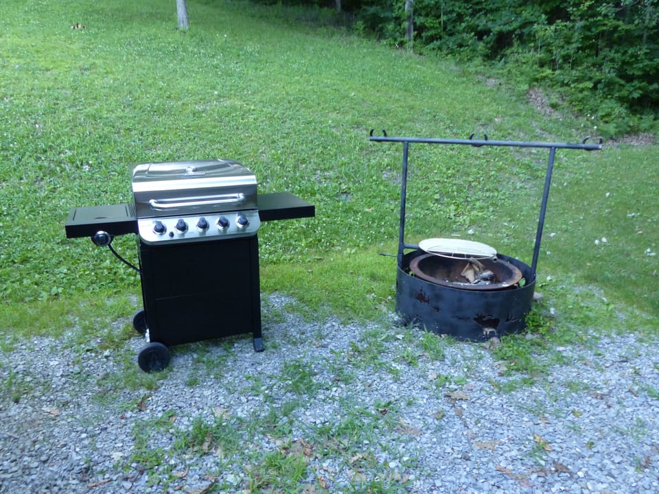 Gas Grill and Fire Ring.  Firewood can be purchased onsite.
