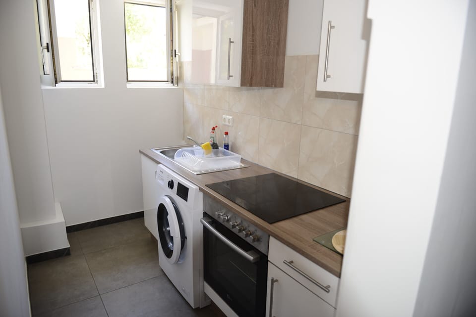 Full-size fridge, microwave, oven, stovetop
