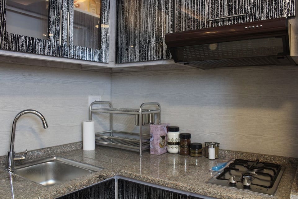 City Apartment | Private kitchen | Full-size fridge, microwave, oven, electric kettle