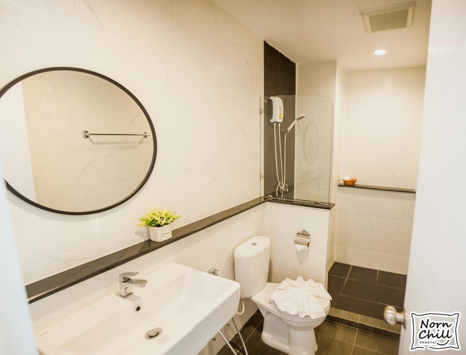 Shower, free toiletries, towels