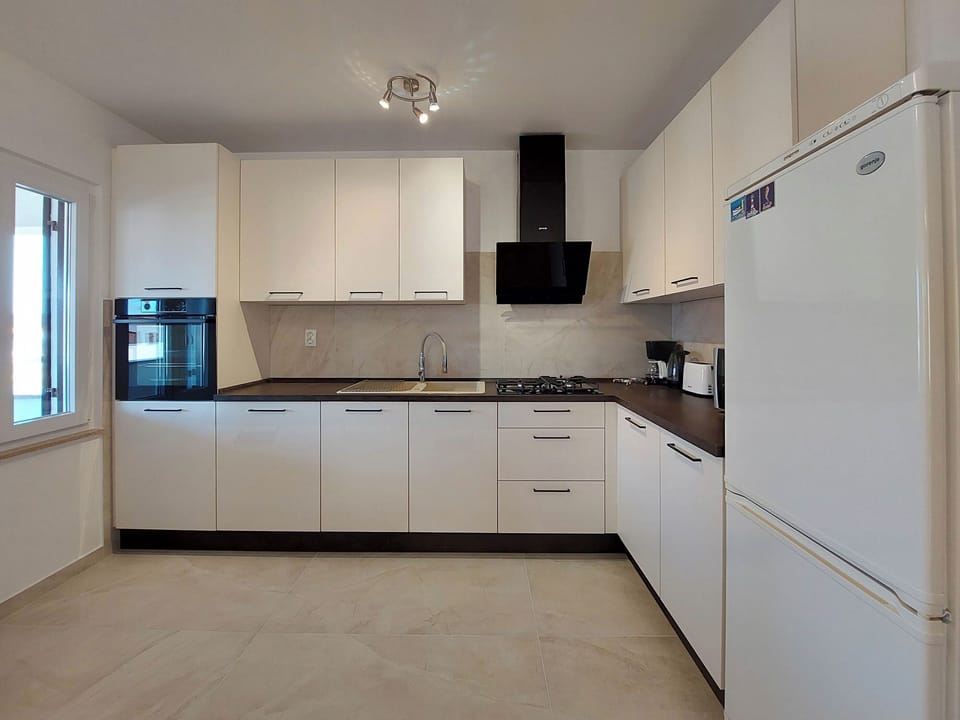 Apartment (A1) | Private kitchen | Fridge, microwave, oven, stovetop
