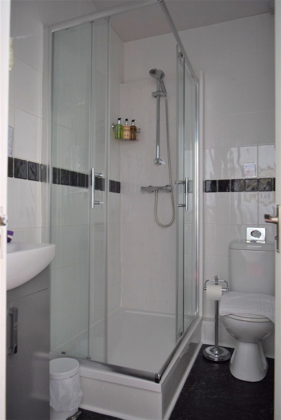 Shower, hair dryer, bathrobes, towels