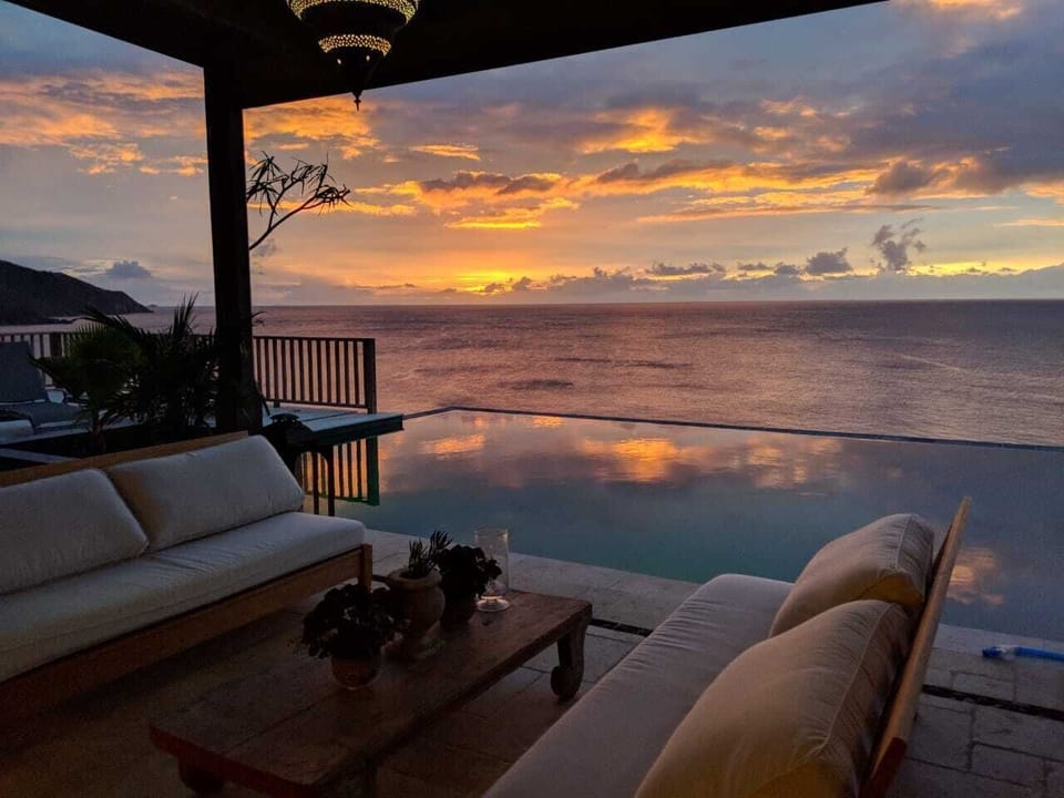 sunset over the pool