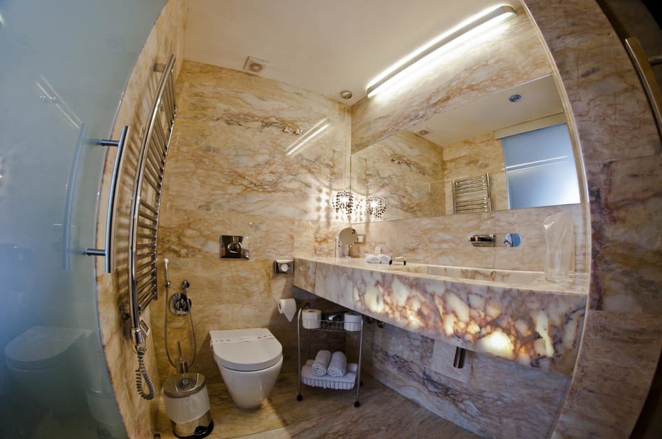 Shower, free toiletries, hair dryer, bathrobes