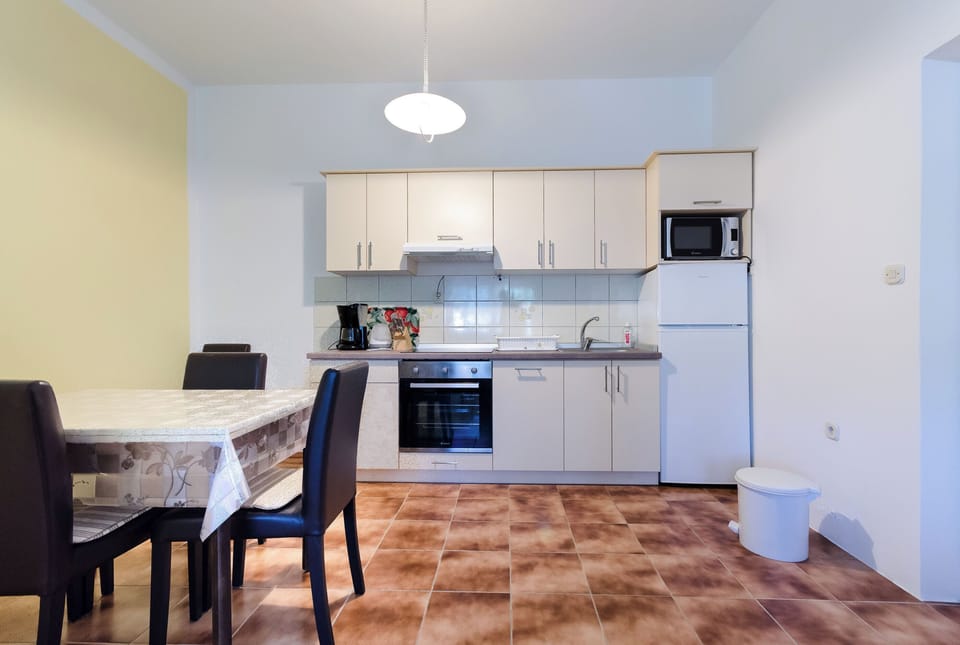 Apartment (A5) | Private kitchen | Fridge, microwave, oven, stovetop