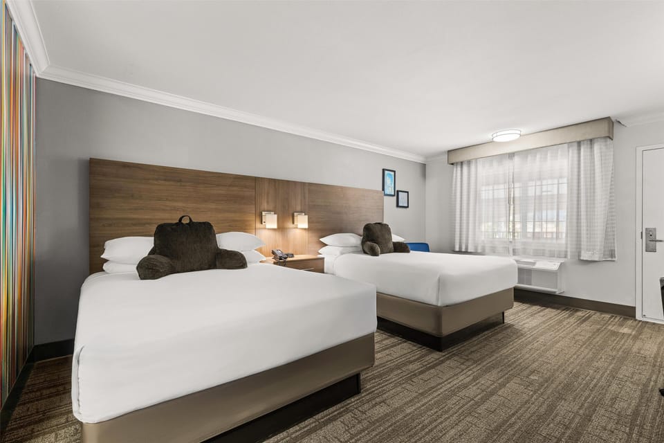 Room, 2 Queen Beds, Non Smoking | Desk, laptop workspace, blackout drapes, iron/ironing board