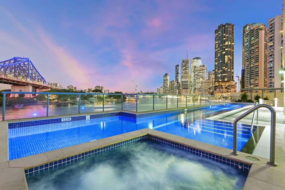 Heated pool & spa...by night