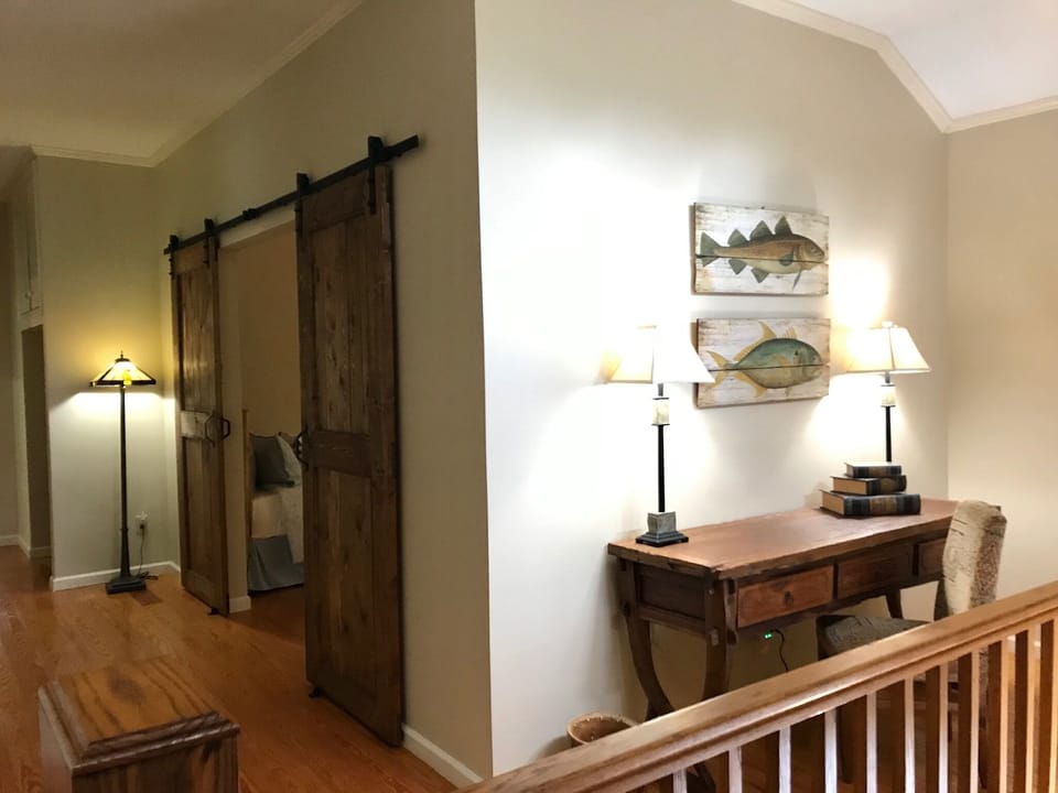 The desk at the upstairs landing is the perfect spot for work (if you must!)