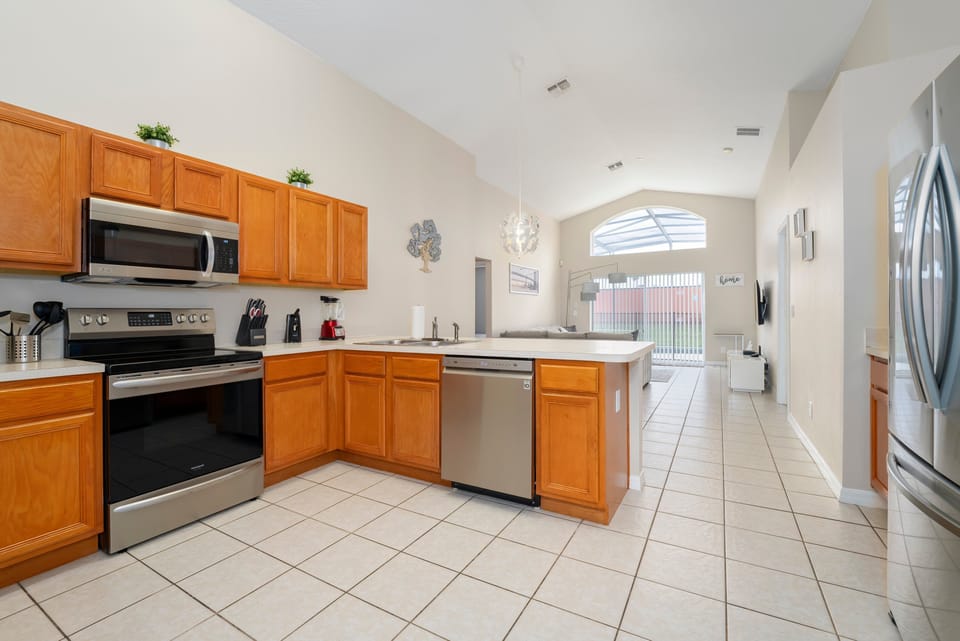 Showing kitchen and open floor plan