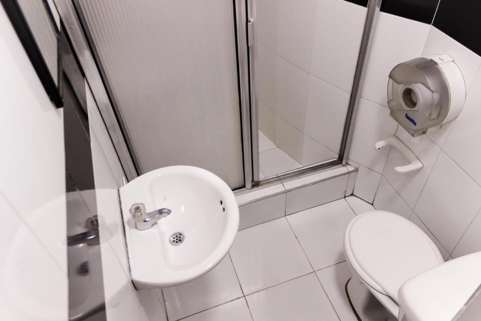 Shower, free toiletries, towels, soap