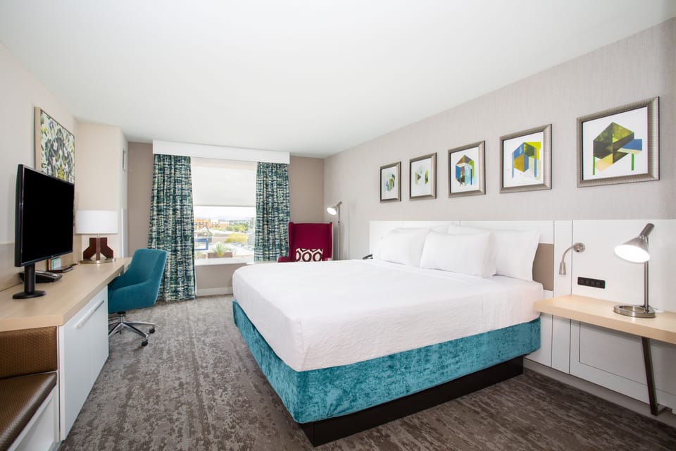 Premium bedding, pillowtop beds, desk, laptop workspace